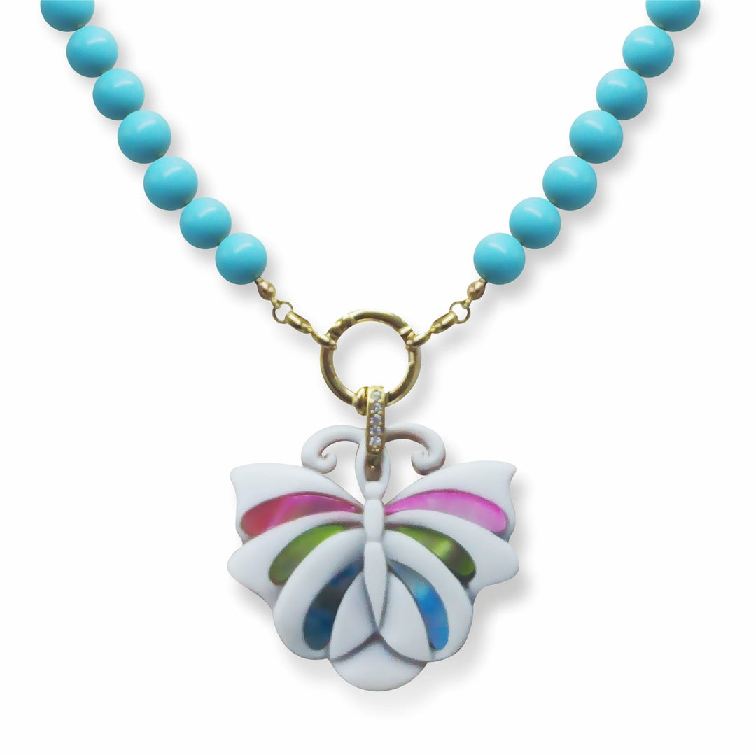 Collana ciondolo farfalla colorata in cammeo montato su argento