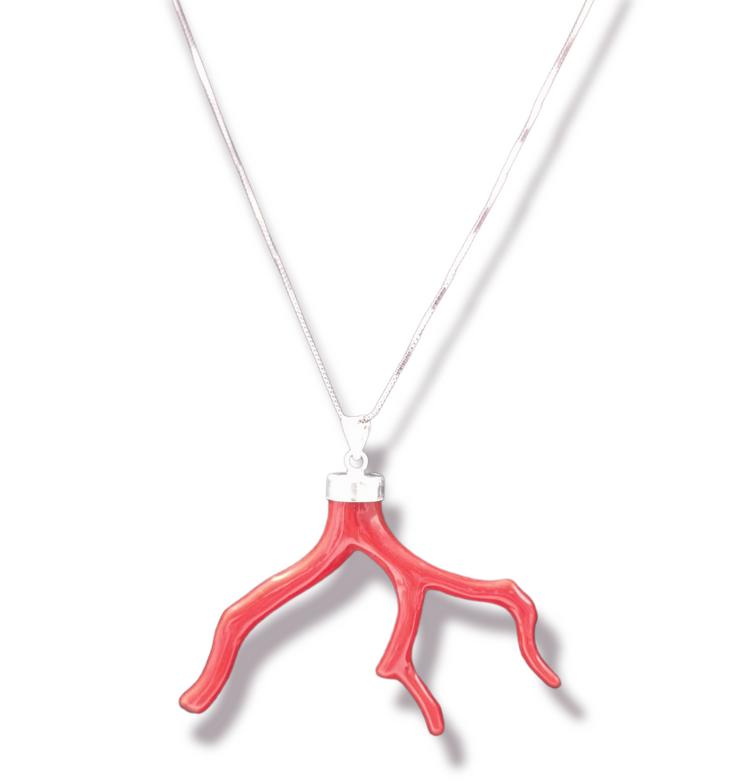 Collana ciondolo ramo in corallo montato su argento