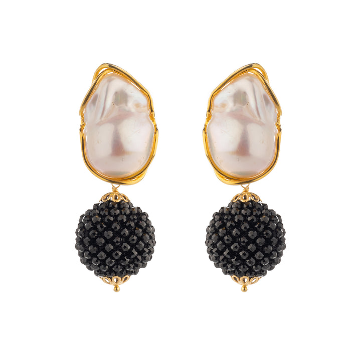 Scaramazza pearl and black spinel earrings mounted on silver