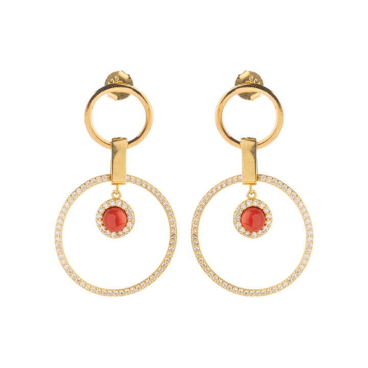 Coral hoop earrings mounted on silver