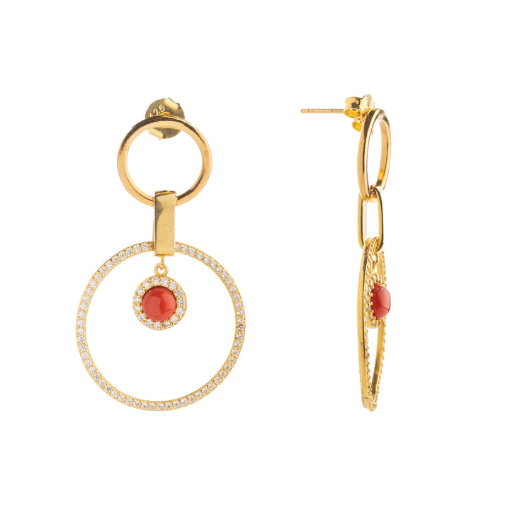 Coral hoop earrings mounted on silver