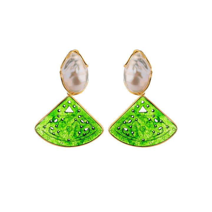 Scaramazza pearl earrings, jade mounted on silver