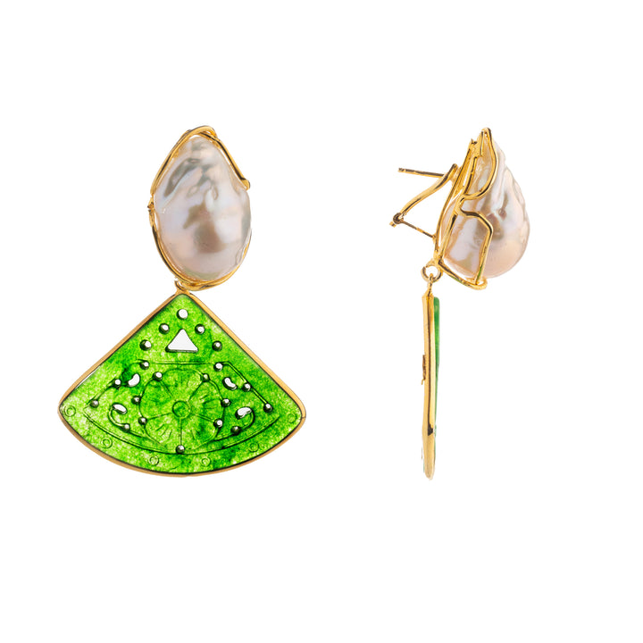Scaramazza pearl earrings, jade mounted on silver