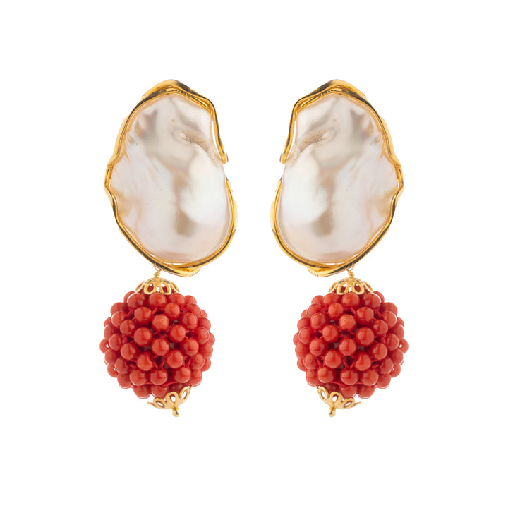 Scaramazza pearl and red coral earrings mounted on silver