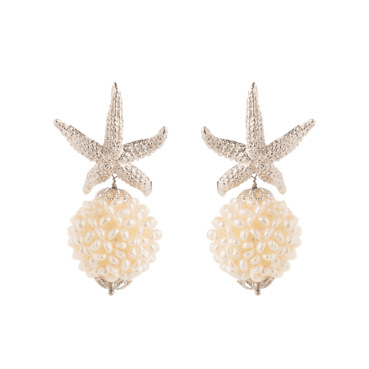 Star and river pearl earrings mounted on silver