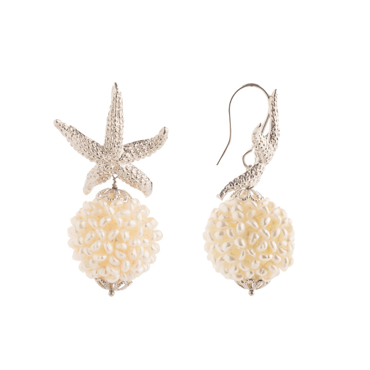 Star and river pearl earrings mounted on silver