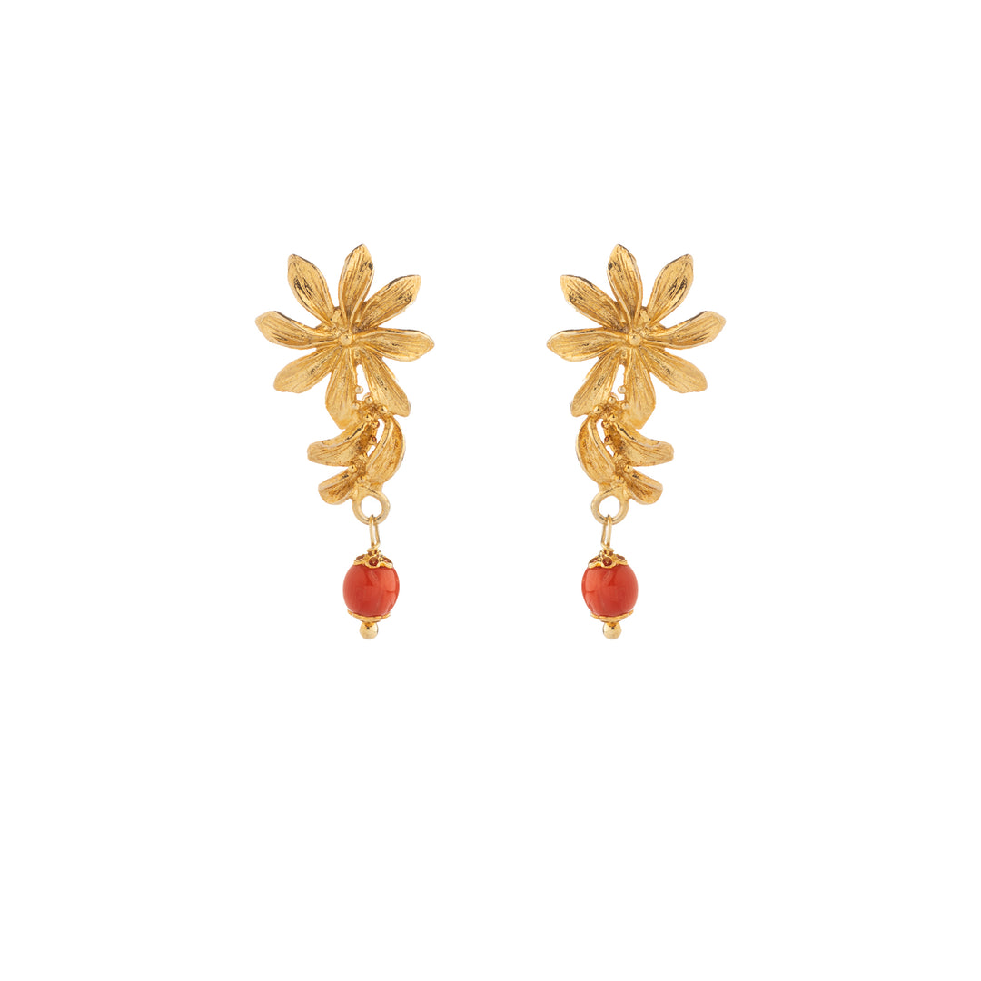 Orecchini fiore in argento e corallo
