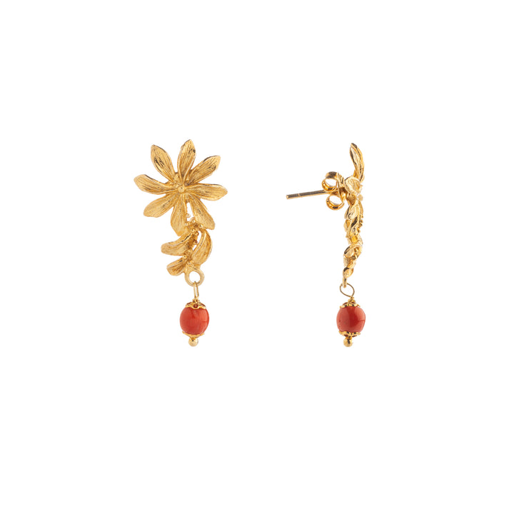 Orecchini fiore in argento e corallo