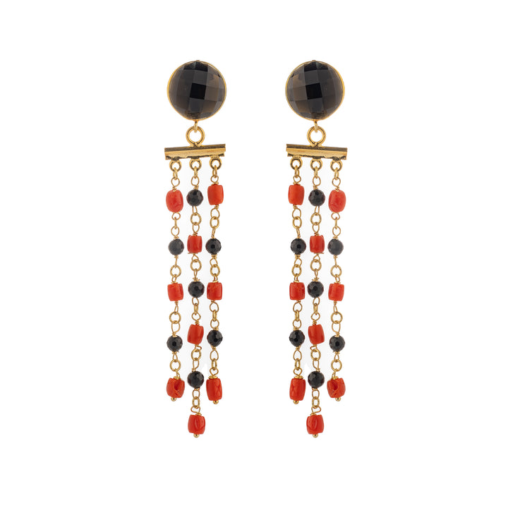 Gypsy earrings in coral, agate and jade mounted on silver