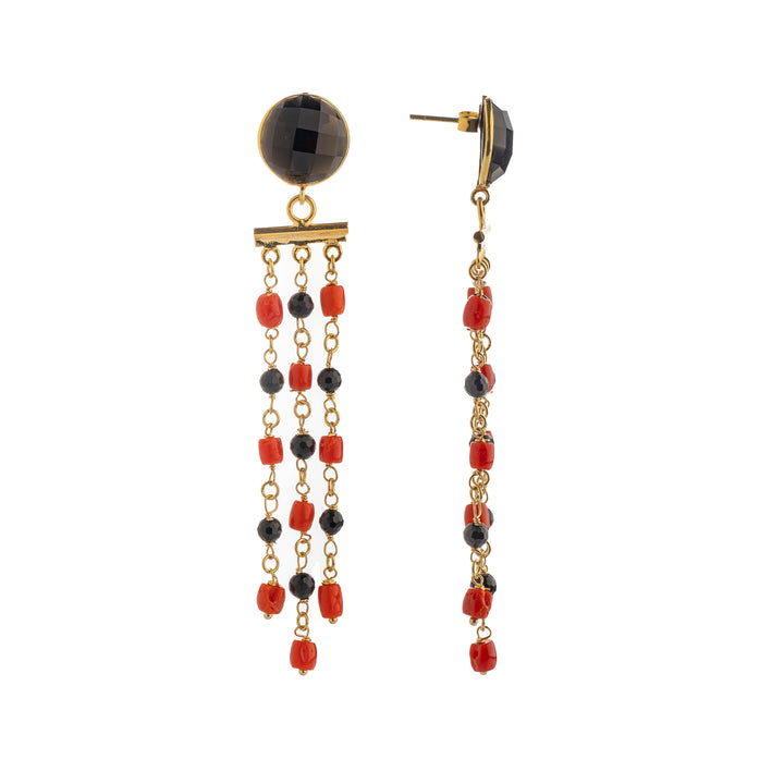Gypsy earrings in coral, agate and jade mounted on silver