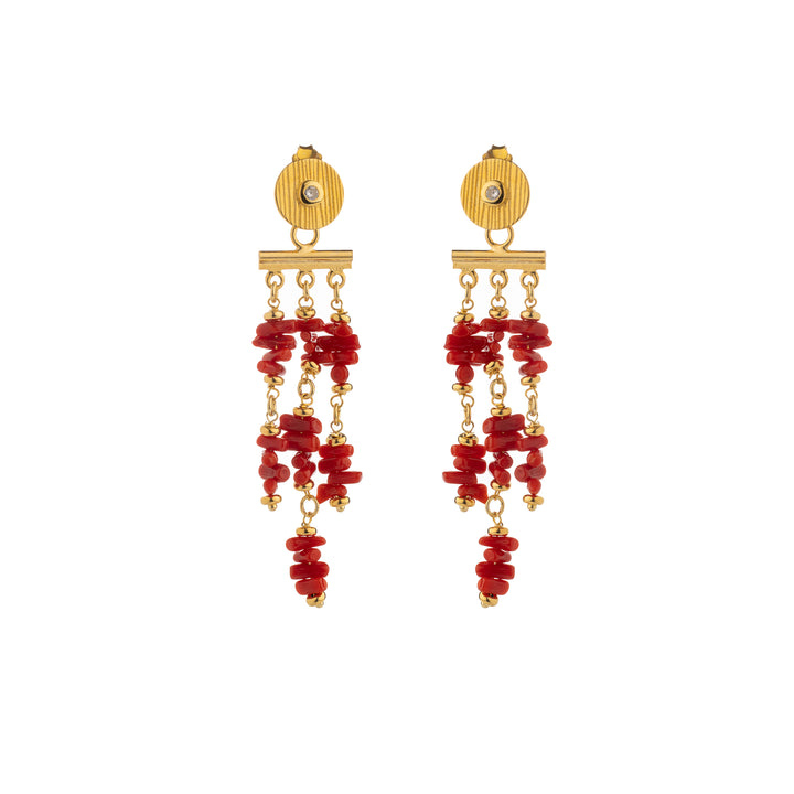 Gypsy earrings in coral, agate and jade mounted on silver