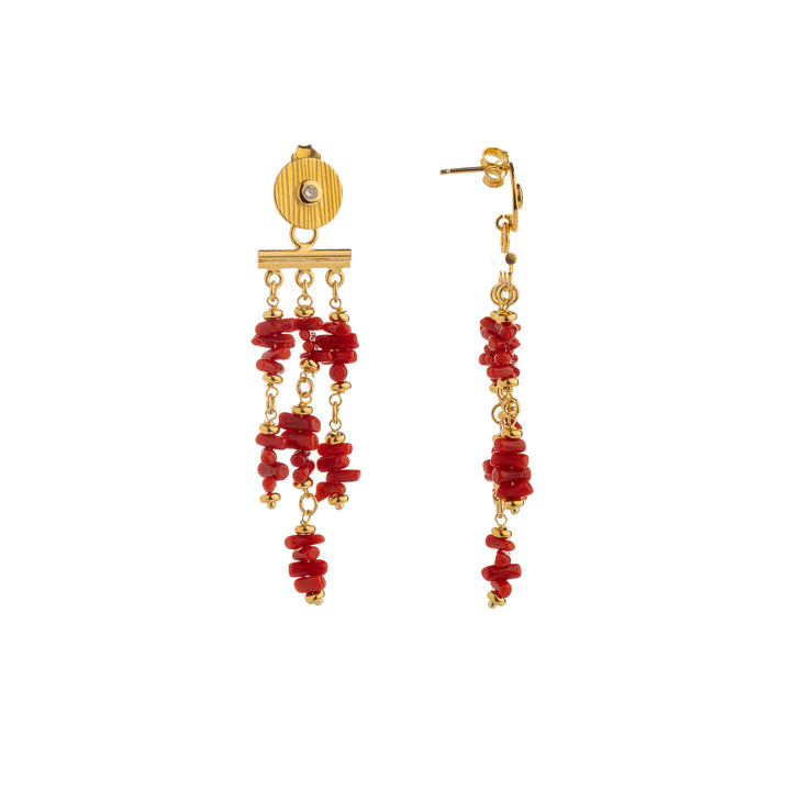 Gypsy earrings in coral, agate and jade mounted on silver