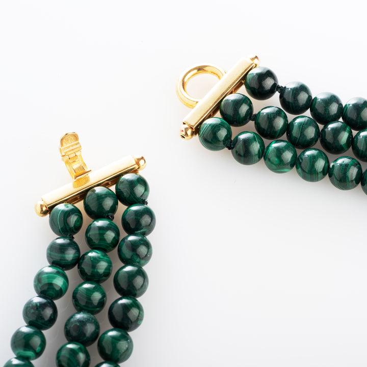 Collana malachite e ramo di corallo montato su argento