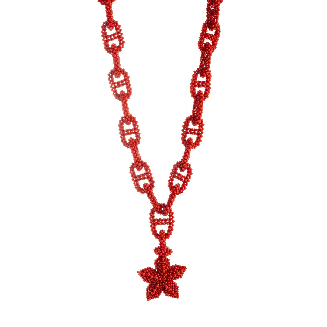 Collana stella di corallo rosso lavorazione tessita