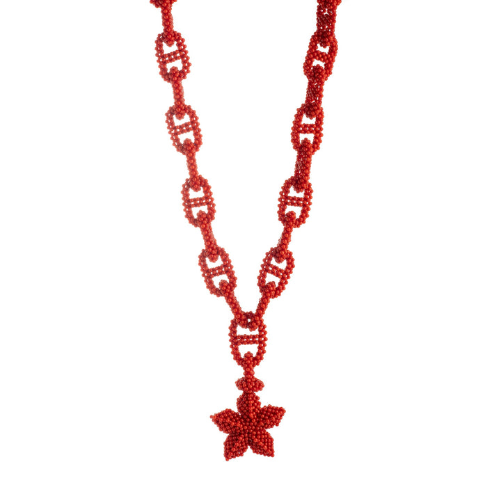 Collana stella di corallo rosso lavorazione tessita