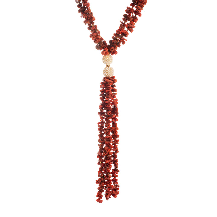 Collana corallo rosso e microperle montato su argento
