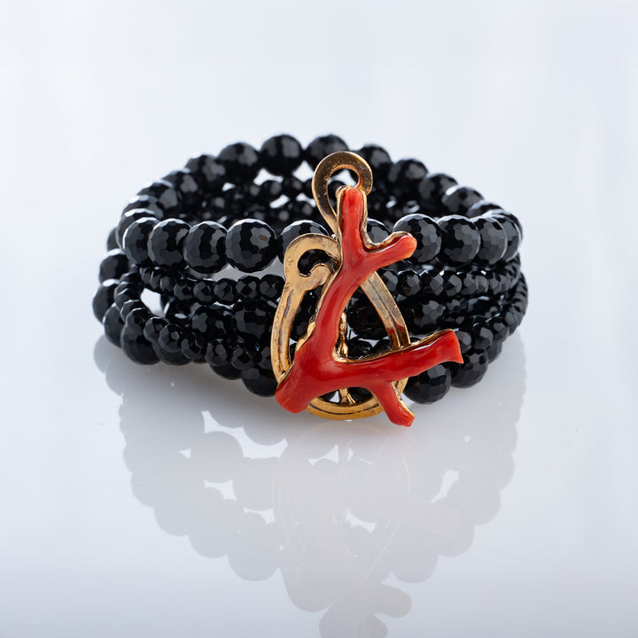 Agate and coral bracelet mounted on silver