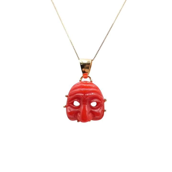 "Pulcinella" mask necklace engraved on coral paste