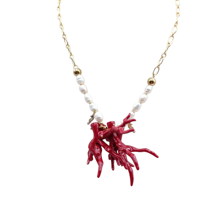 END OF COLLECTION - Resin branch tuft necklace mounted on pearls