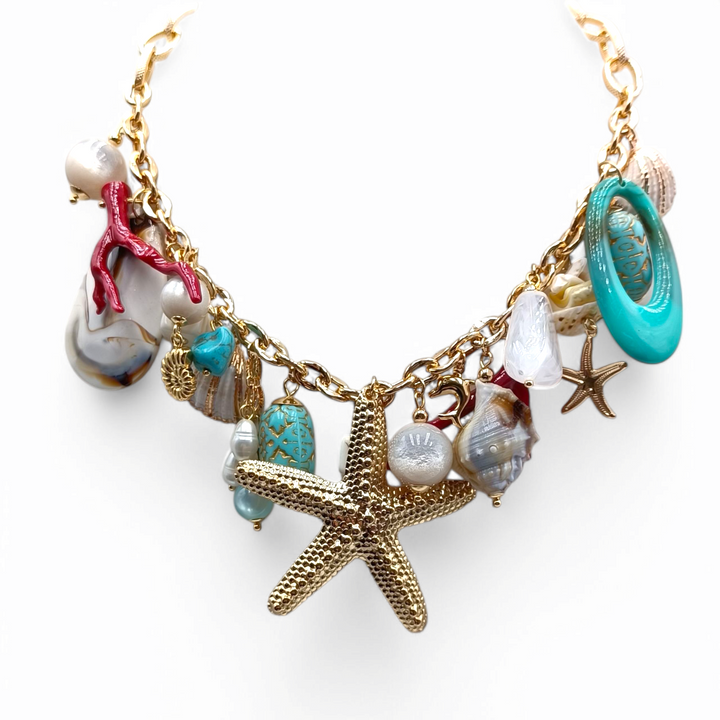 END OF COLLECTION - Starfish, Shells and Agate Necklace