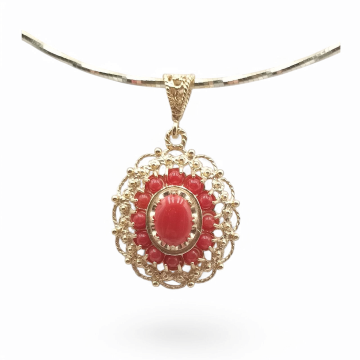 Real "red coral" pendant necklace mounted on silver