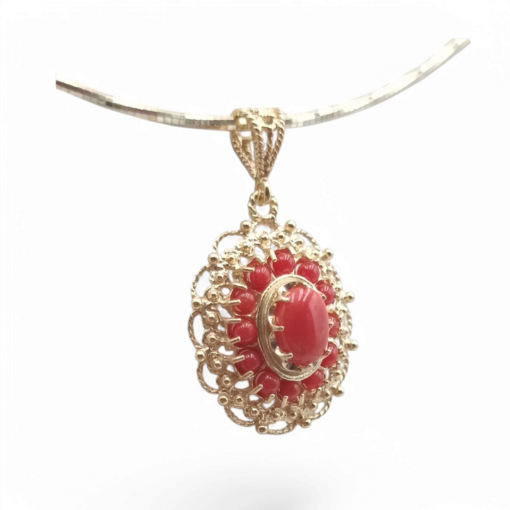 Real "red coral" pendant necklace mounted on silver
