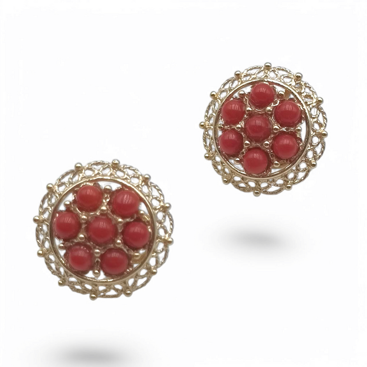 Coral patch earrings mounted on silver