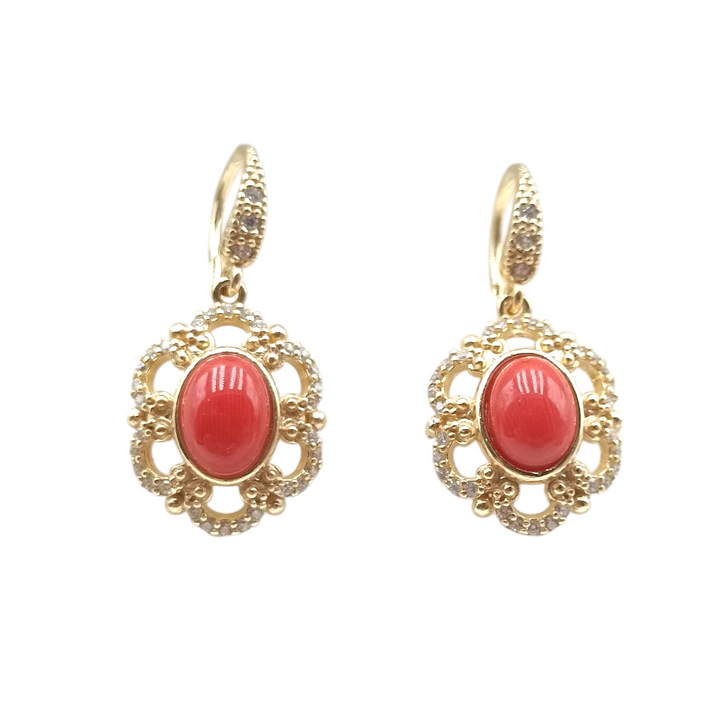 Red coral earrings mounted on silver
