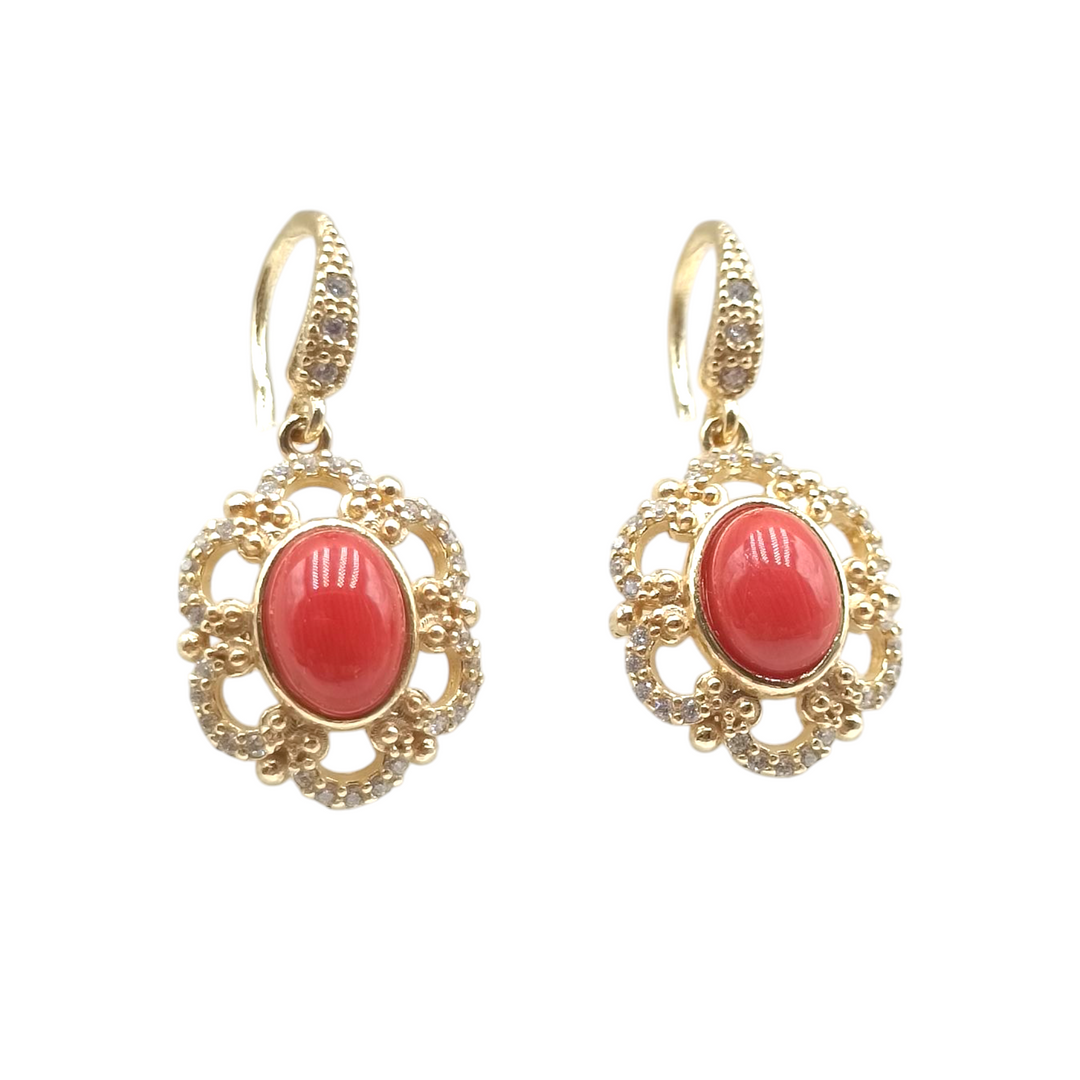 Red coral earrings mounted on silver
