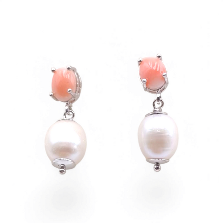 End of collection - coral and amber earrings with pearls mounted on silver