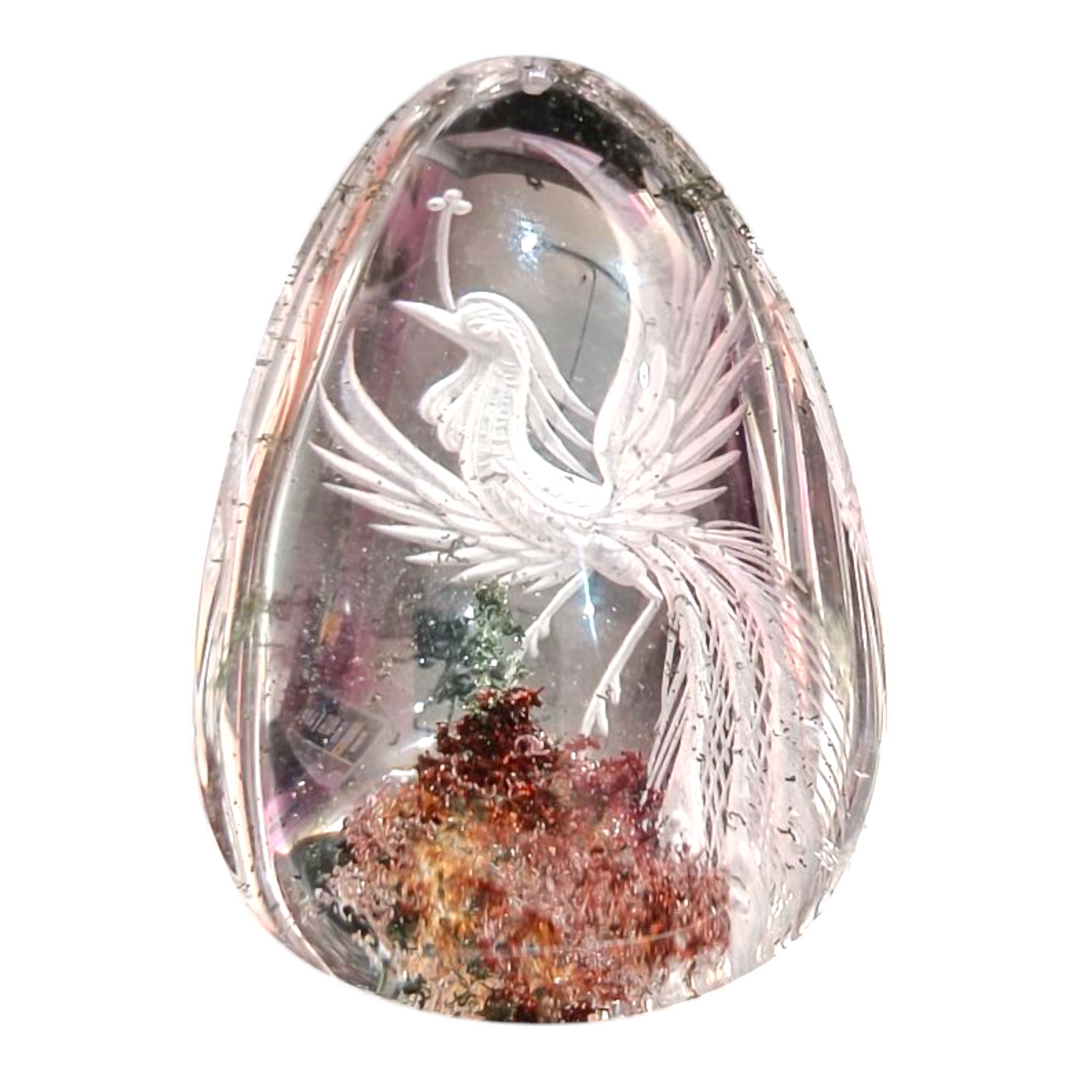 "The Phoenix" Cabochon Pendant in Quartz with Natural Lodlite with Back Engraving