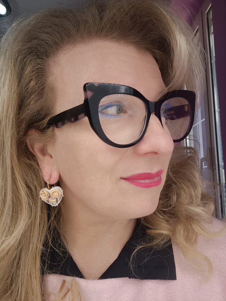 Sardonic cameo heart earrings mounted on silver