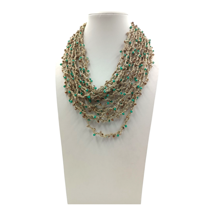 Multi-strand crochet necklaces with faceted crystals