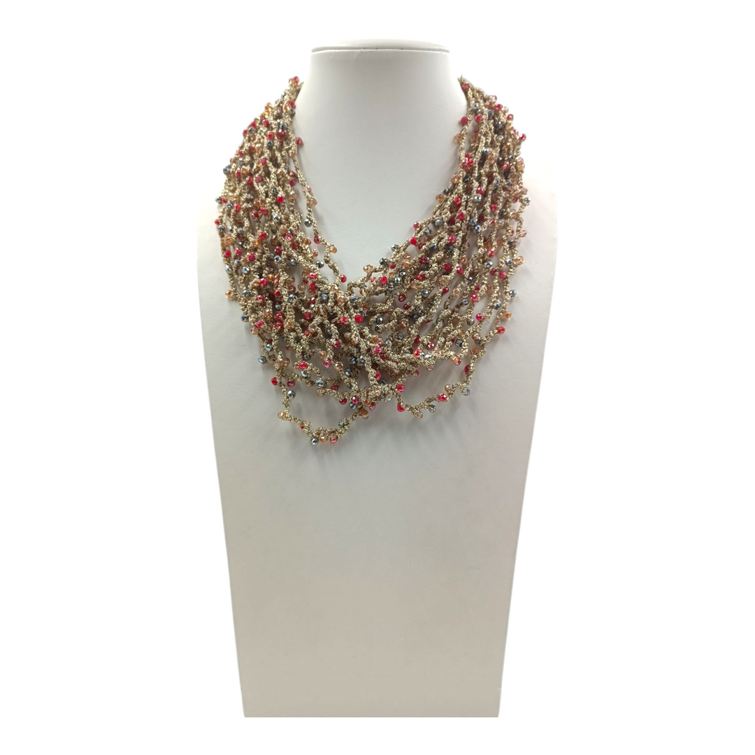 Multi-strand crochet necklaces with faceted crystals