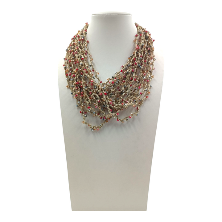 Multi-strand crochet necklaces with faceted crystals