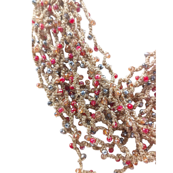 Multi-strand crochet necklaces with faceted crystals