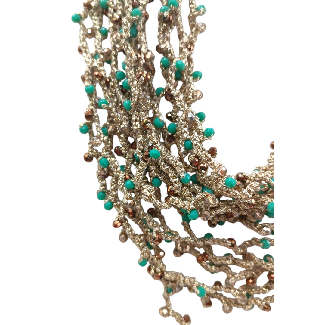 Multi-strand crochet necklaces with faceted crystals