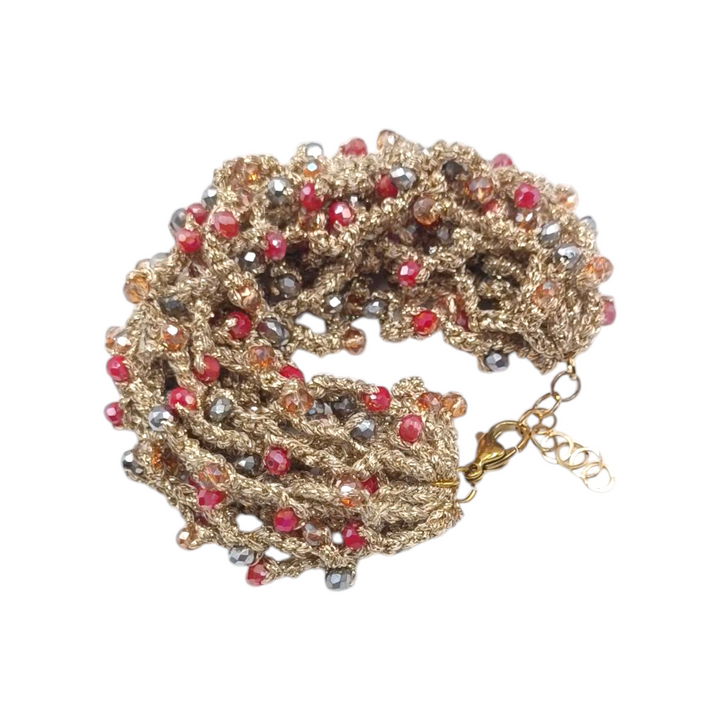 Multi-strand crochet and crystal bracelets