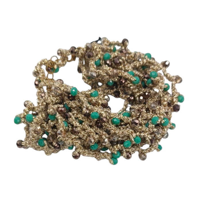 Multi-strand crochet and crystal bracelets