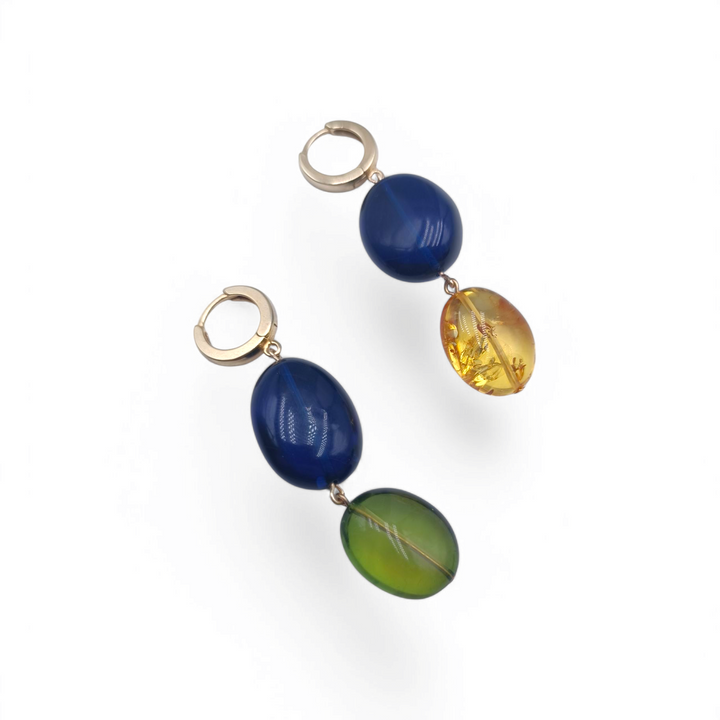 Blue, green, yellow Baltic sea amber earrings