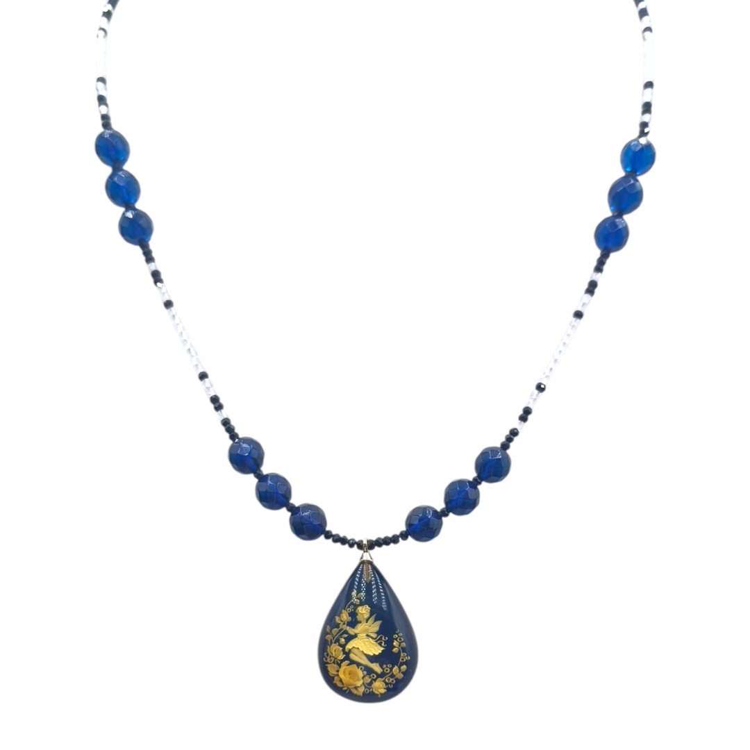 Blue Amber Fairy Necklace with Back Engraving