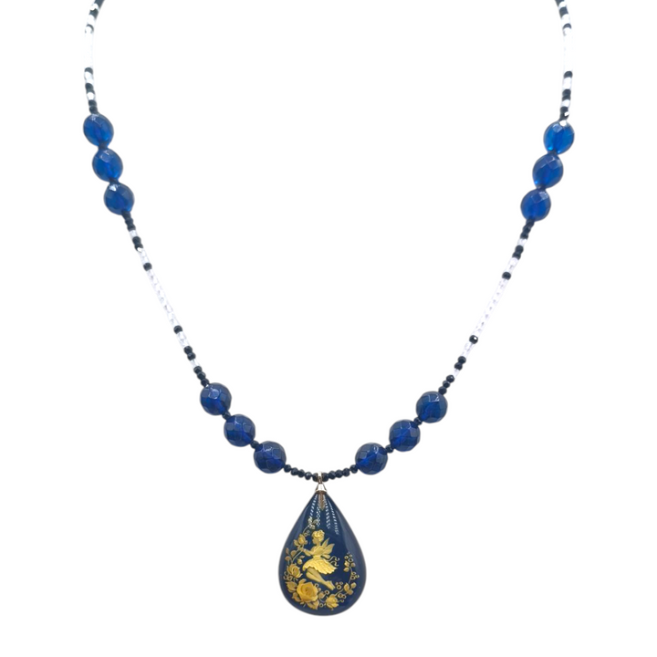 Blue Amber Fairy Necklace with Back Engraving