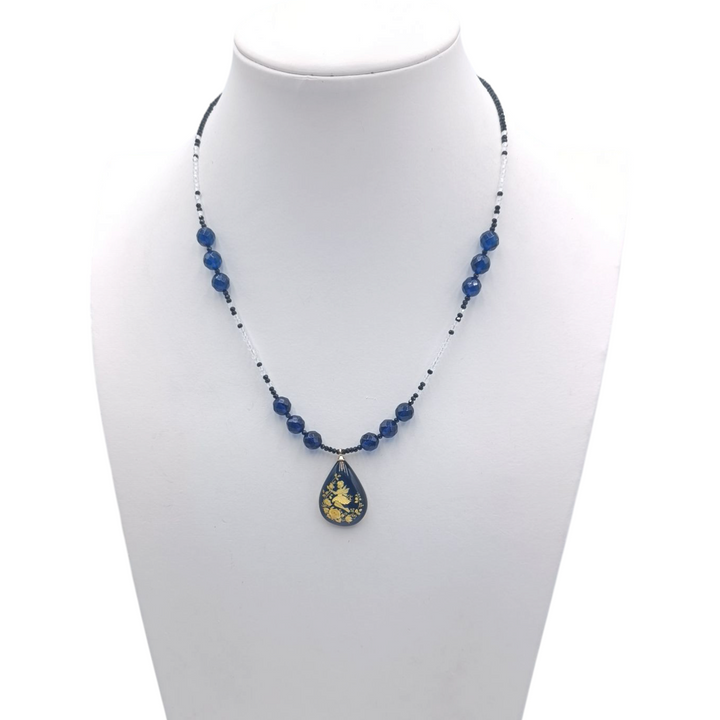 Blue Amber Fairy Necklace with Back Engraving