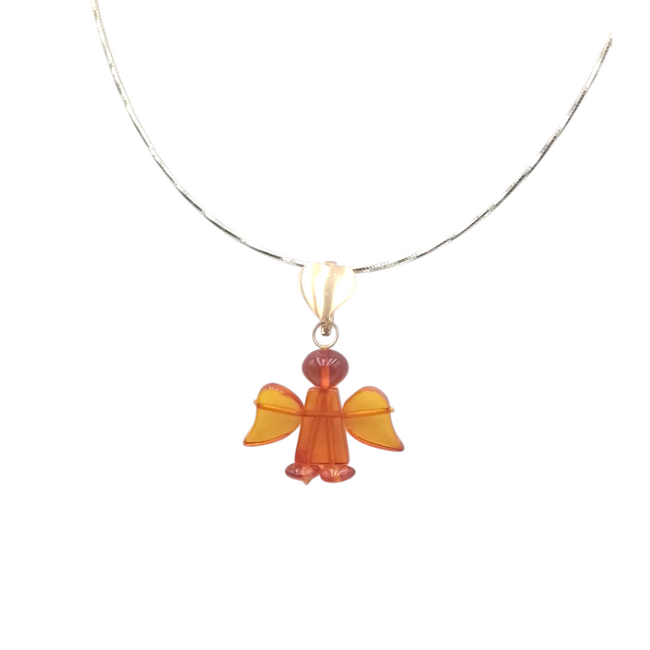 Red amber angel necklace mounted on silver