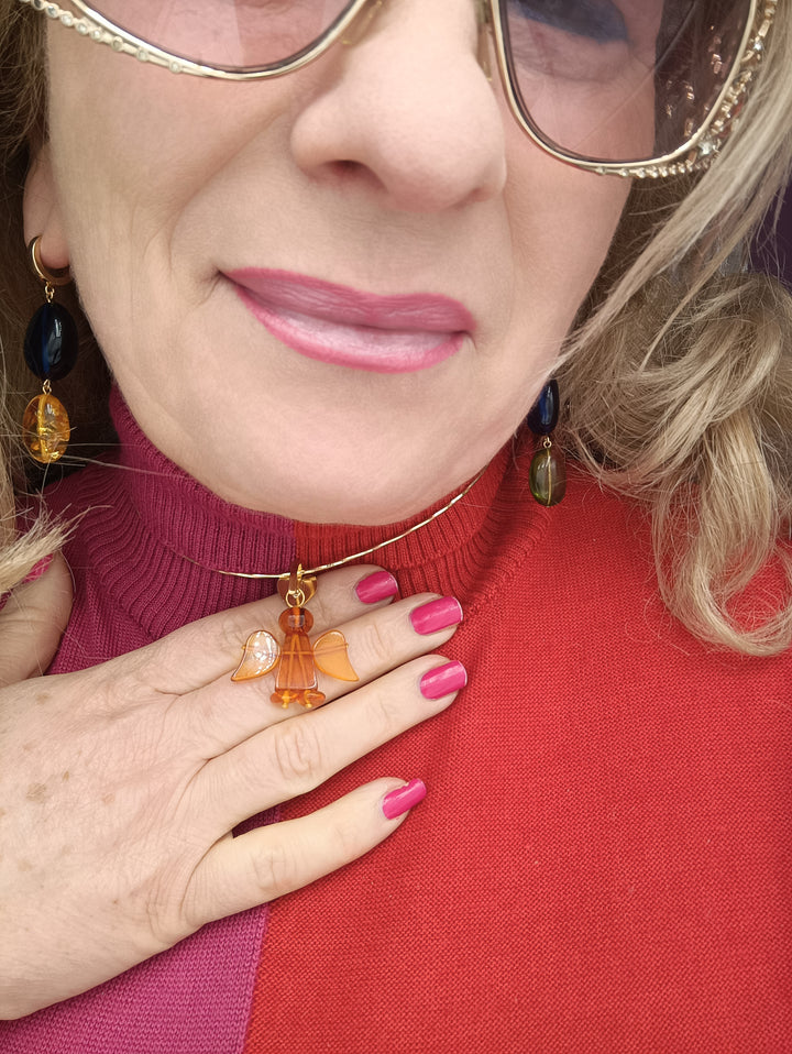 Red amber angel necklace mounted on silver