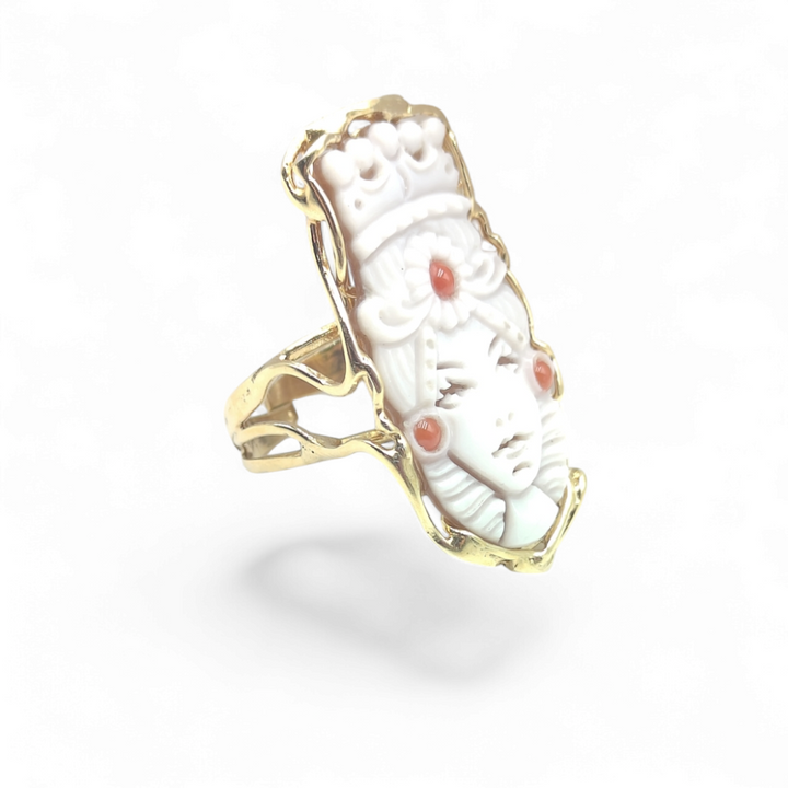 Anello mori siciliani lui e lei in cammeo montato in argento