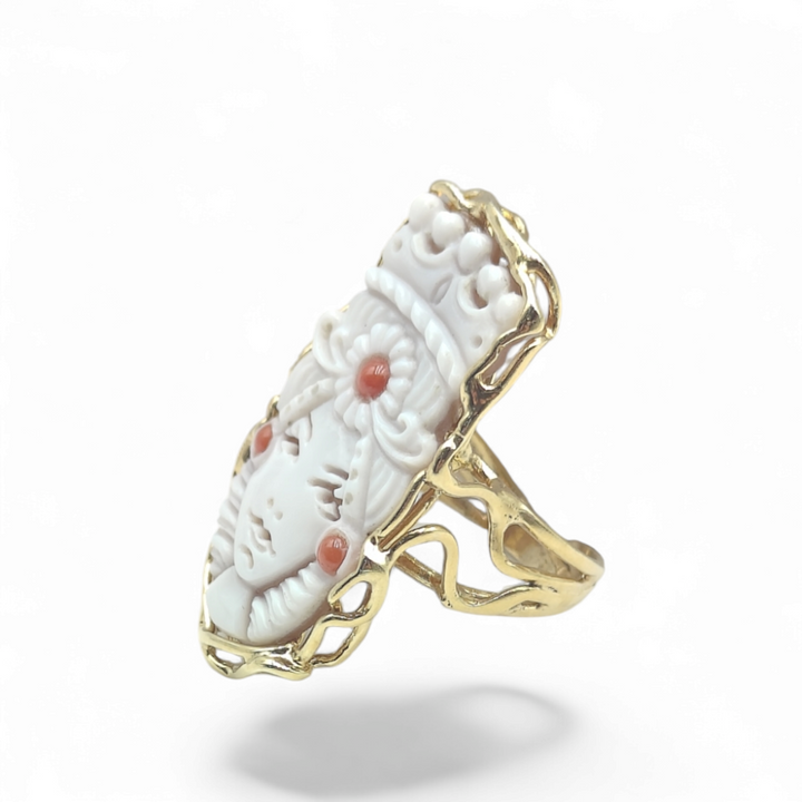 Anello mori siciliani lui e lei in cammeo montato in argento