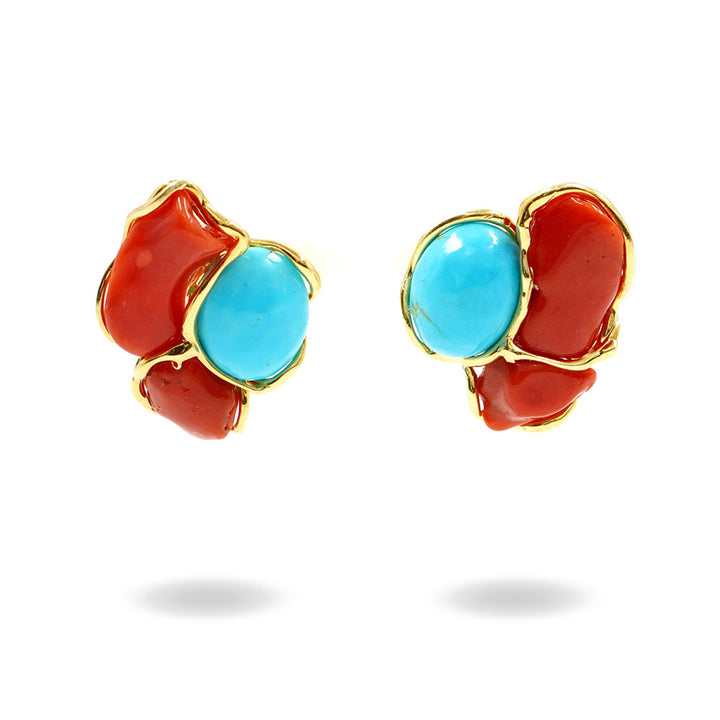 Coral and turquoise earrings mounted on silver