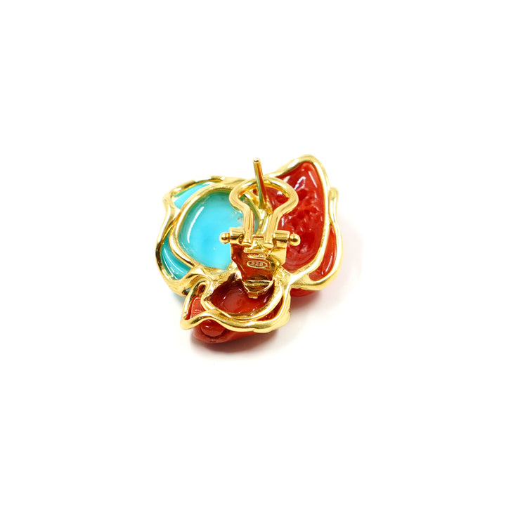 Coral and turquoise earrings mounted on silver