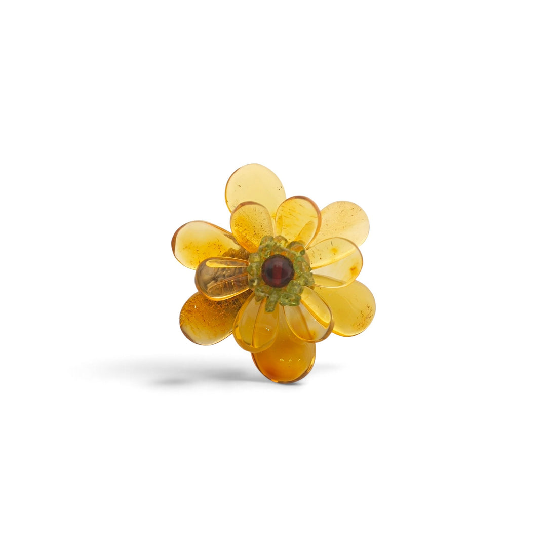 Anelli Fiore di Ambra gialla montati in Cotone